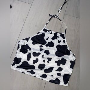 SHEIN Black and White Cow Print Halter Top